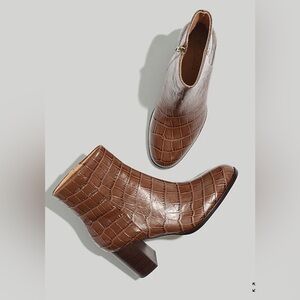 The Mira Side-Seam Ankle Boot in Croc Embossed Leather